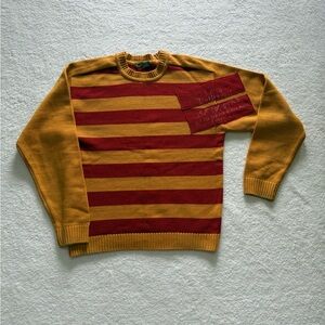 Y2K Outlaw Jeans Men’s Large Yellow and Red Striped Sweater Pullover